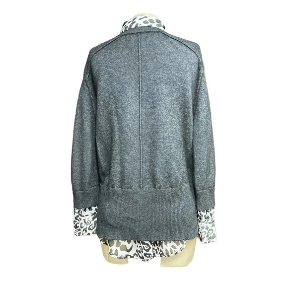 Brochu Walker Layered Wool Cashmere Sweater Dark Charccoal Leopard Print Size XS - Picture 6 of 8